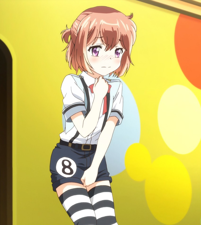 10s, 1boy, androgynous, anime_screenshot, blush, brown_hair, covering_crotch, covering_privates