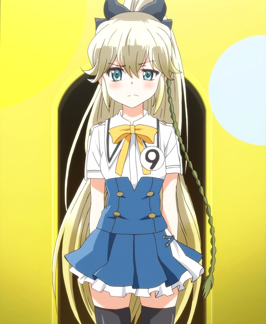 10s, anime_screenshot, blonde_hair, blush, braid, green_eyes, highres, kanojo_ga_flag_wo_oraretara