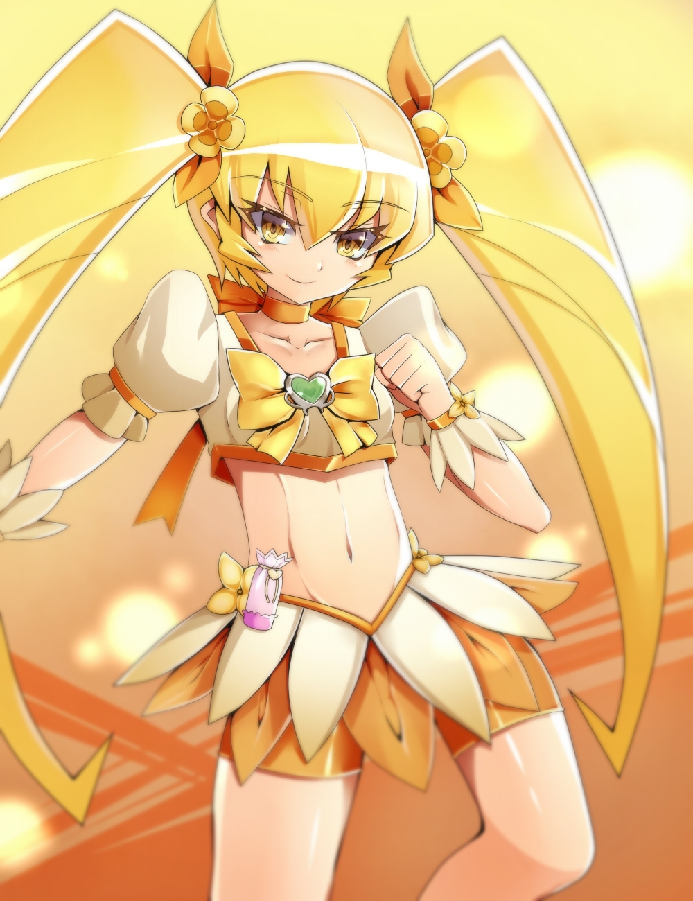 10s, 1girl, bike_shorts, bike_shorts_under_skirt, blonde_hair, bow, brooch, choker