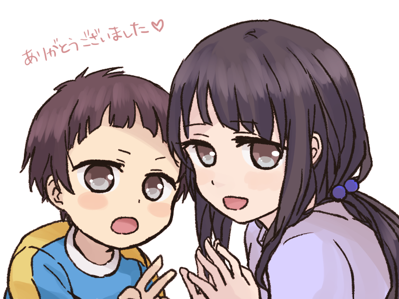 10s, 1boy, 1girl, black_hair, brother_and_sister, grey_eyes, half-siblings, long_hair