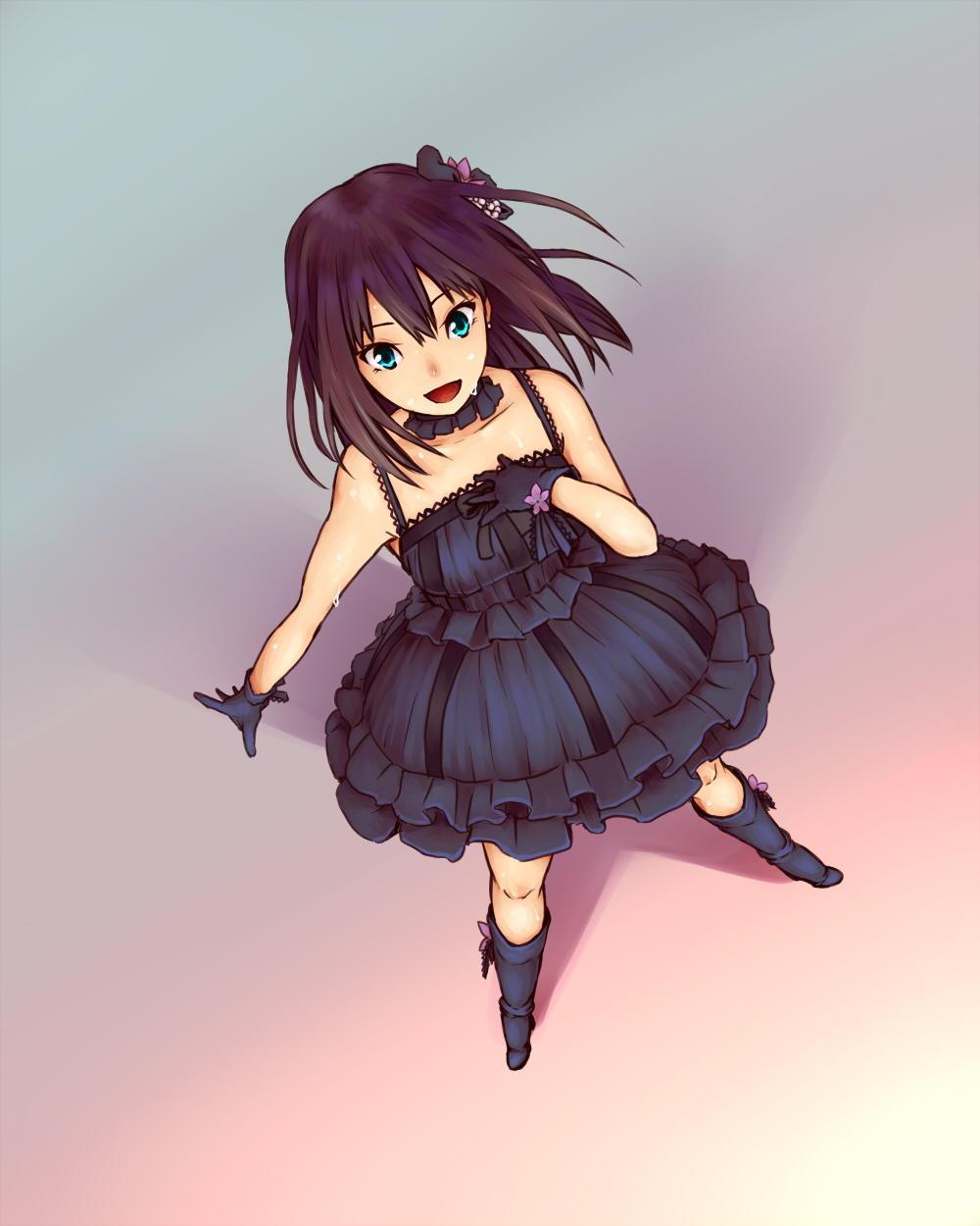 10s, 1girl, aqua_eyes, bad_id, bad_pixiv_id, boots, brown_hair, choker