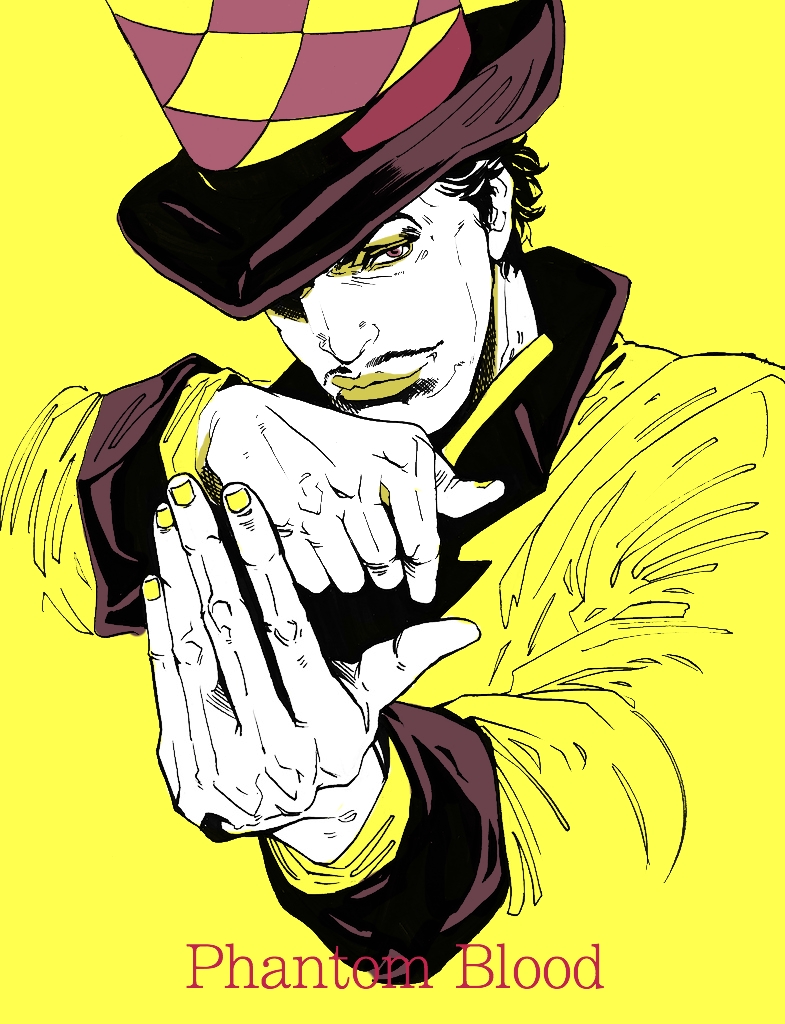 1boy, facial_hair, hat, jojo_no_kimyou_na_bouken, lipstick, makeup, male_focus, manly
