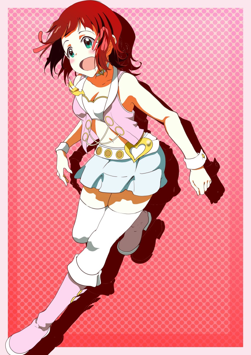 1girl, amami_haruka, belt, blush, boots, breasts, choker, cleavage