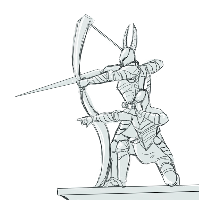 2boys, aiming, armor, arrow_(projectile), binoculars, bow, bow_(weapon), dark_souls_(series)