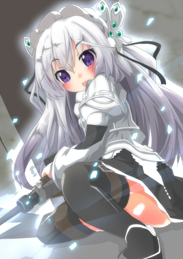 10s, 1girl, black_thighhighs, blush, chaika_trabant, female_focus, hitsugi_no_chaika, long_hair