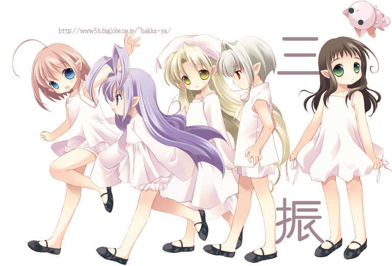 00s, 5girls, ahoge, antenna_hair, binzume_yousei, blonde_hair, blue_eyes, brown_hair