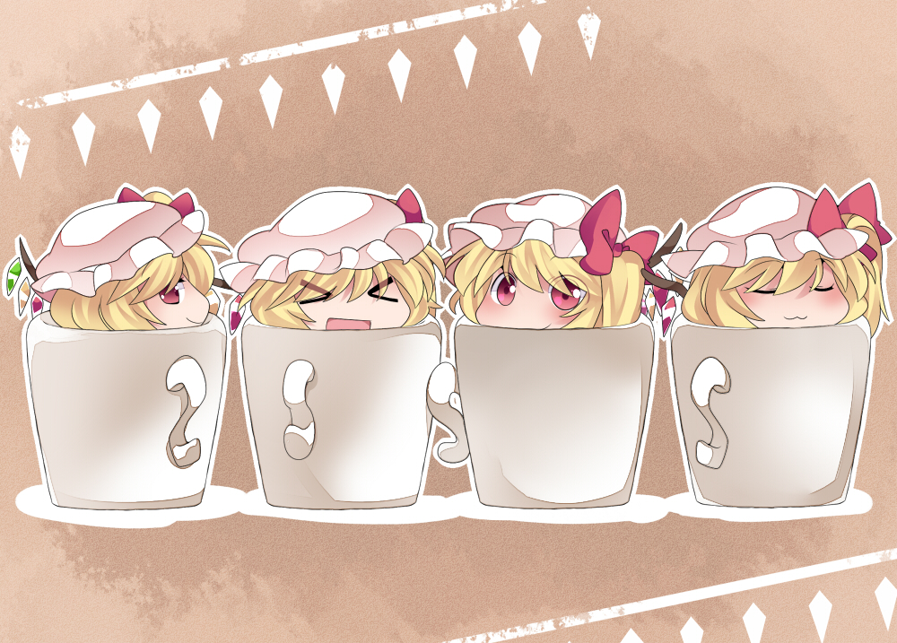 >_<, 4girls, :3, :d, blonde_hair, blush, chibi, clone
