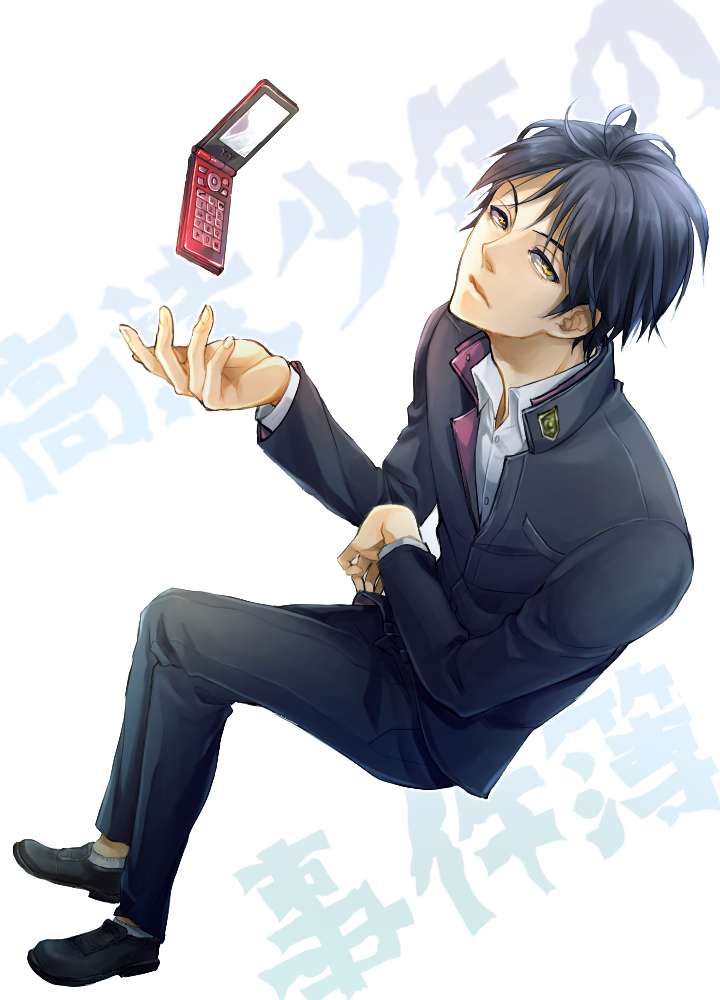 1boy, aged_down, ai_(ai1470), cellphone, kindaichi_shounen_no_jikenbo, phone, school_uniform, short_hair