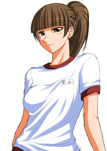 00s, brown_eyes, brown_hair, gym_uniform, hair_ornament, hairpin, maria-sama_ga_miteru, ponytail