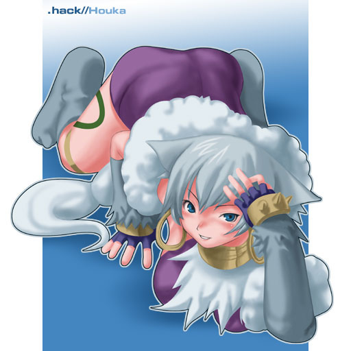 .hack//, .hack//tasogare_no_udewa_densetsu, 00s, all_fours, animal_ears, bandai, blue_eyes, collar