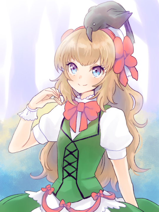 1girl, amarabi_(tobira), animal, animal_on_head, bad_id, bad_pixiv_id, bird, bird_on_head