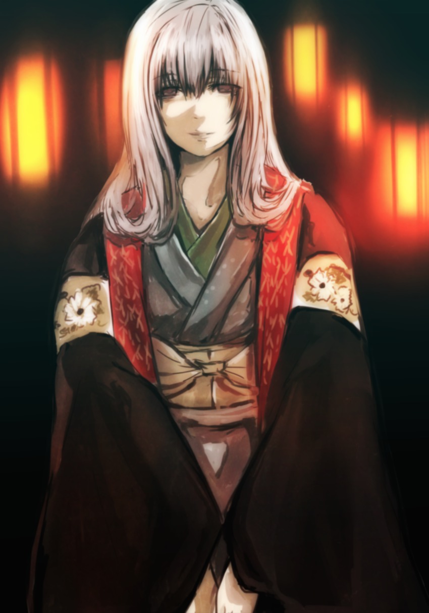 1girl, brown_eyes, fatal_frame, fatal_frame_ii:_crimson_butterfly, female_focus, floral_print, gauss_<bokashi, gauss_<counting_on_more_blur