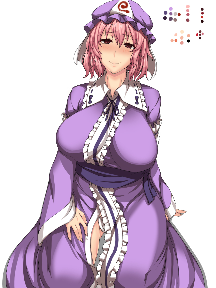 1_(kawaseha), 1girl, blush, breasts, color_guide, female_focus, hat, highres