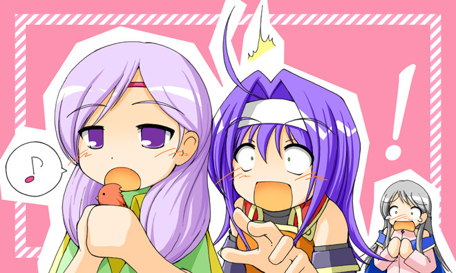 3girls, bird, blue_hair, earth_ekami, fire_emblem, fire_emblem:_path_of_radiance, fire_emblem:_radiant_dawn, hairband, ilyana_(fire_emblem), long_hair, mia_(fire_emblem), micaiah_(fire_emblem), multiple_girls, nintendo, purple_eyes, purple_hair, short_hair, silver_hair, yune_(fire_emblem)
