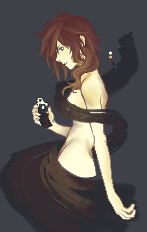 10s, 1girl, censored, convenient_censoring, female_focus, final_fantasy, final_fantasy_xiii, folding_knife, hihazuki, lightning_farron, monochrome, nude, pink_hair, smoke, smoke_censor, solo, switchblade