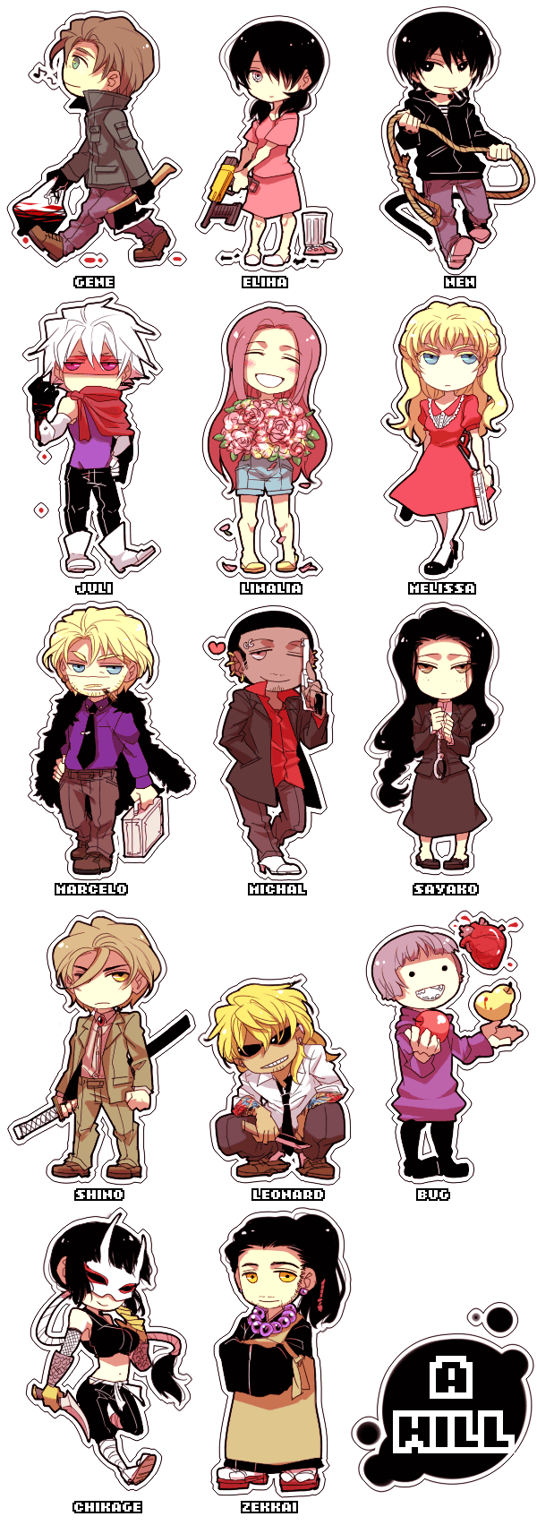 6+boys, 6+girls, a_wil, a_will, axe, black_hair, blonde_hair, blood