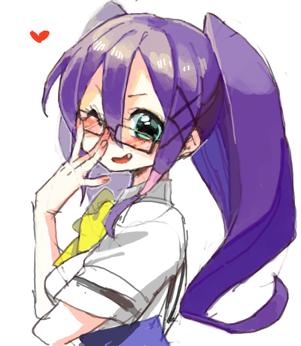 10s, 1girl, asa_fuyu, blush, female_focus, glasses, green_eyes, heart