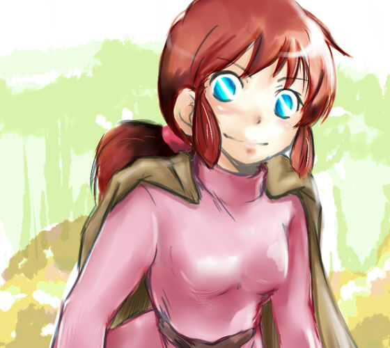 1girl, blue_eyes, breasts, cape, female_focus, namakonyuru, no_pupils, sentou_mecha_xabungle, solo, upper_body, virin_nada