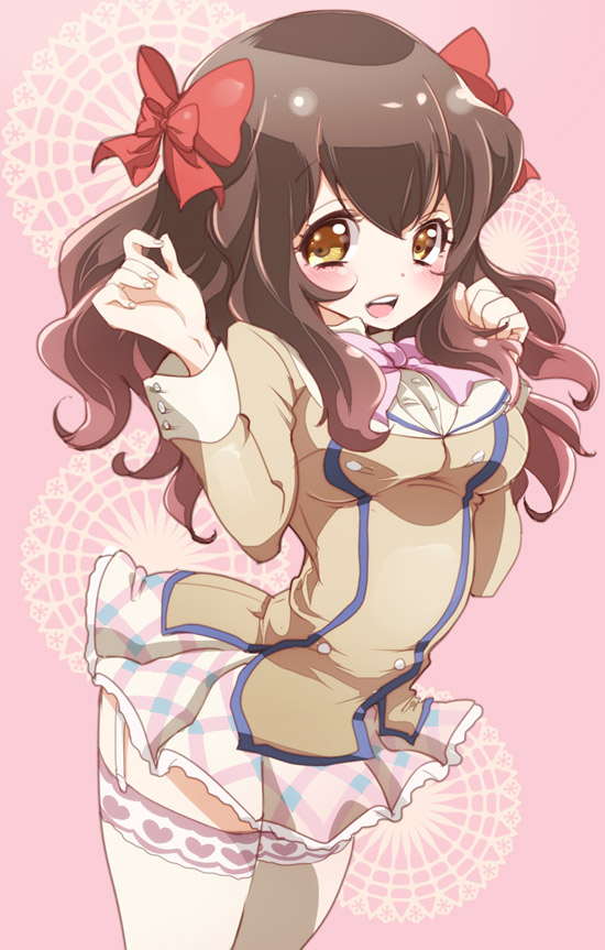 10s, 1girl, bow, brown_eyes, brown_hair, female_focus, hair_bow, kanojo_ga_flag_wo_oraretara