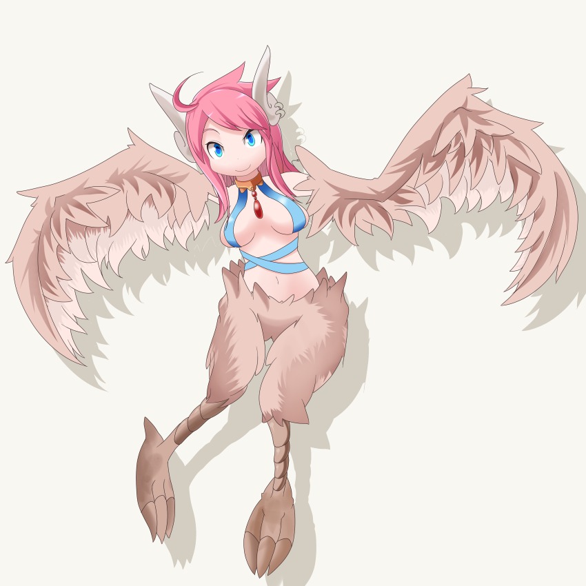 1girl, absurdres, ahoge, blue_eyes, breasts, earrings, feathered_wings, female_focus