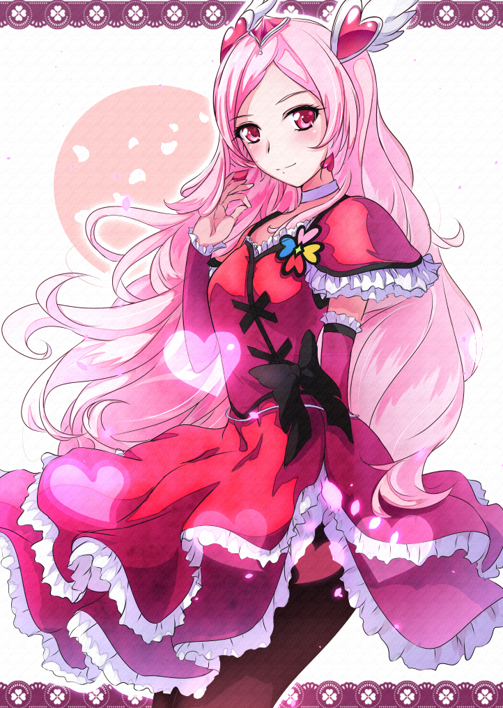 00s, 1girl, bad_id, bad_pixiv_id, blush, bow, choker, cure_passion