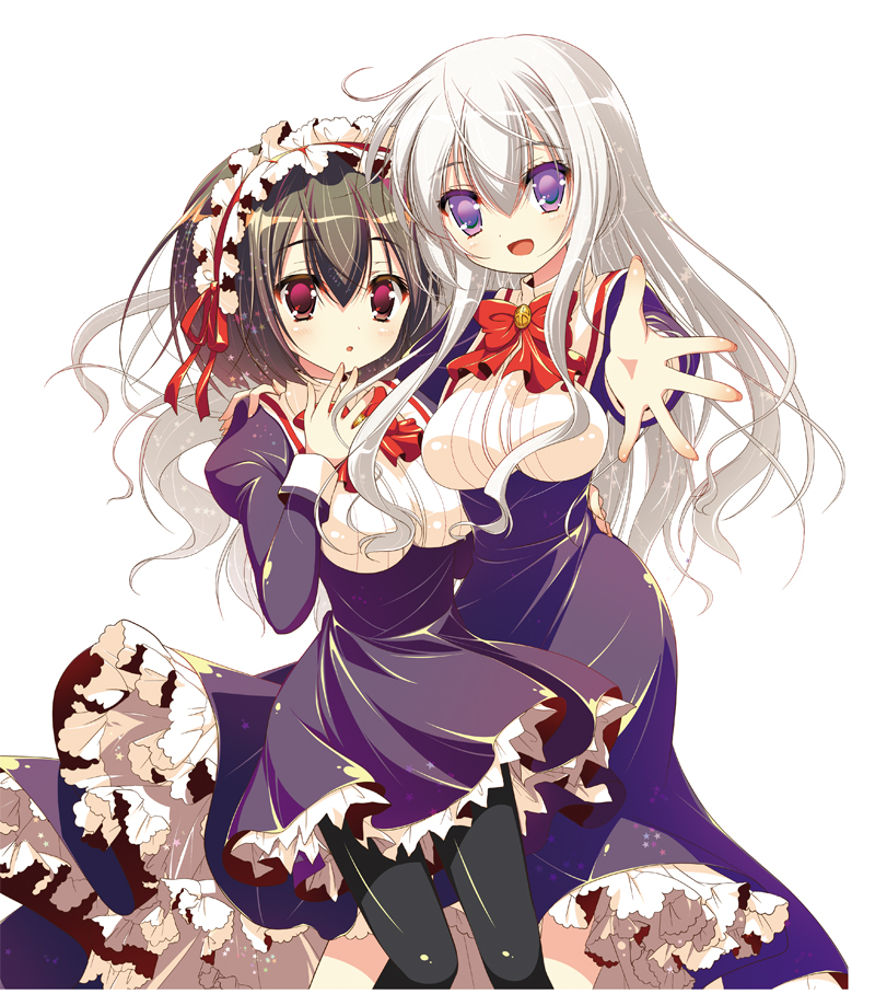 1boy, 1girl, :d, black_hair, bow, hairband, hetero, hug