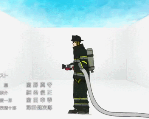 10s, 1boy, animated, animated_gif, firefighter, free!, future_fish, lowres