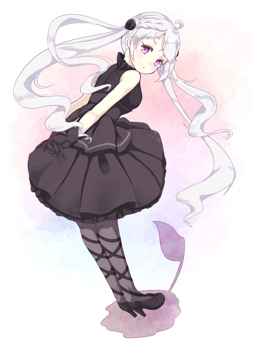 10s, 1girl, :o, absurdres, ahoge, arms_behind_back, bare_shoulders, cross-laced_footwear