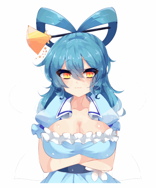 1girl, :3, ^_^, animated, animated_gif, arms_under_breasts, bad_id, bad_pixiv_id