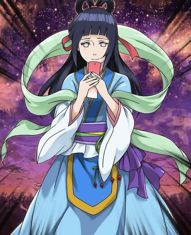 1girl, blush, byakugan, cosplay, female_focus, hyuuga_hinata, long_hair, naruto_(classic), naruto_(series), official_art, orihime_(cosplay), orihime_(tanabata), purple_hair, smile, solo, tanabata