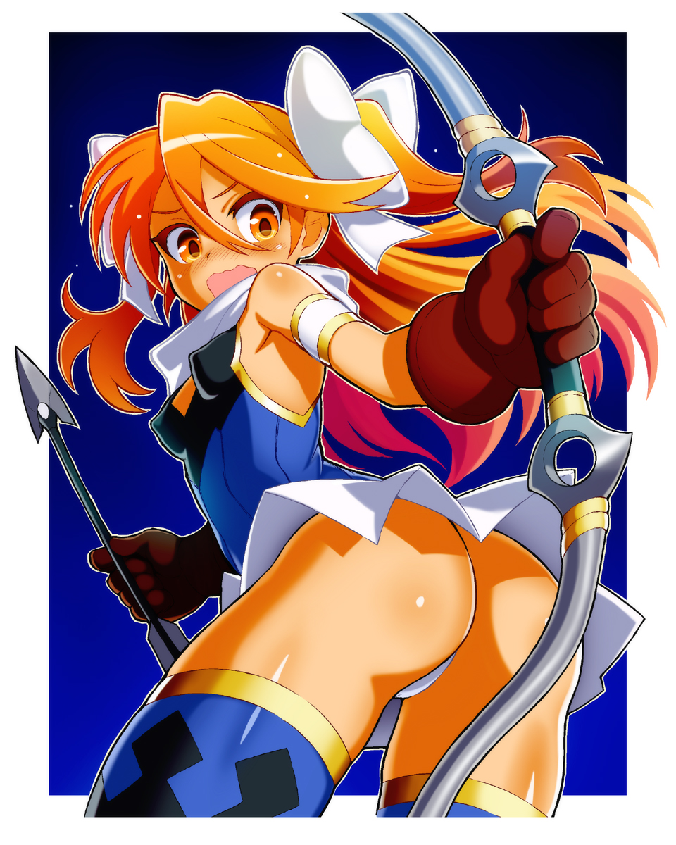 1girl, arrow_(projectile), artemis_(shinrabanshou), artemis_phoebus, ass, bad_id, bad_pixiv_id, blue_background