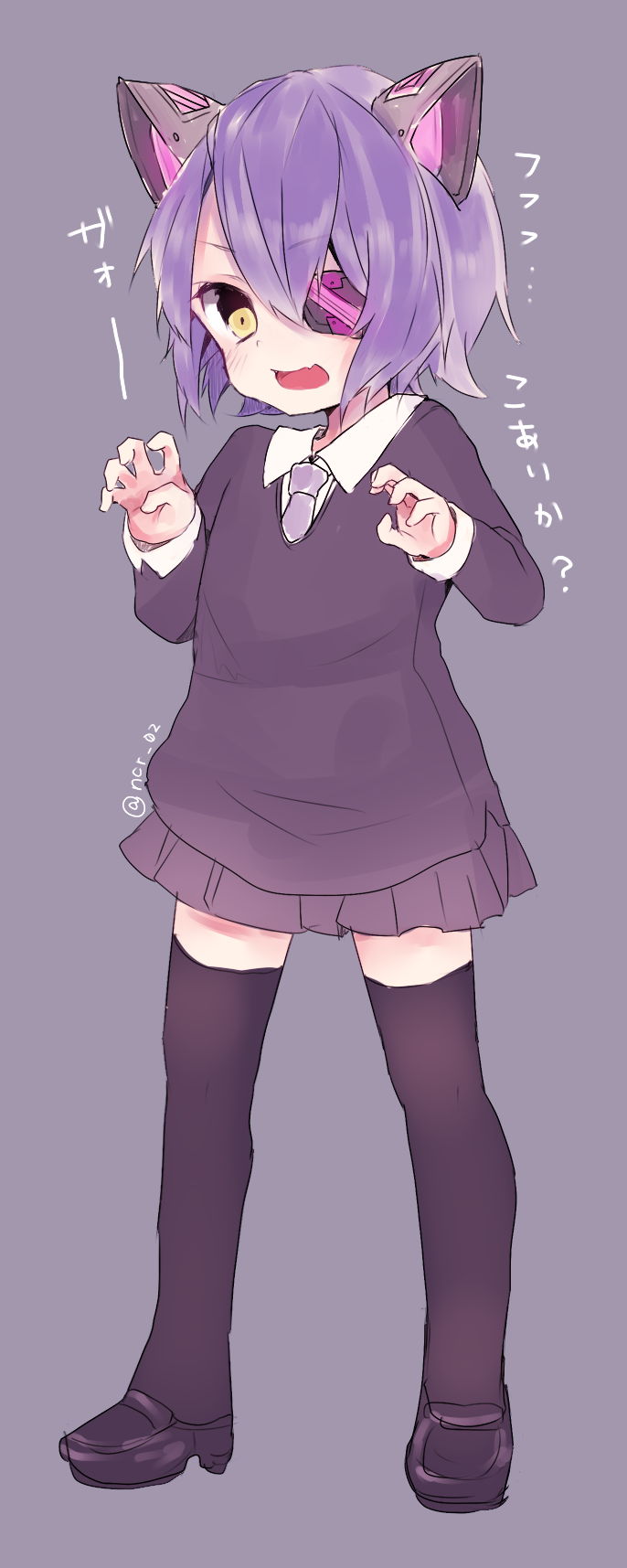 10s, 1girl, aged_down, animal_ears, cat_ears, claw_pose, eyepatch, fake_animal_ears