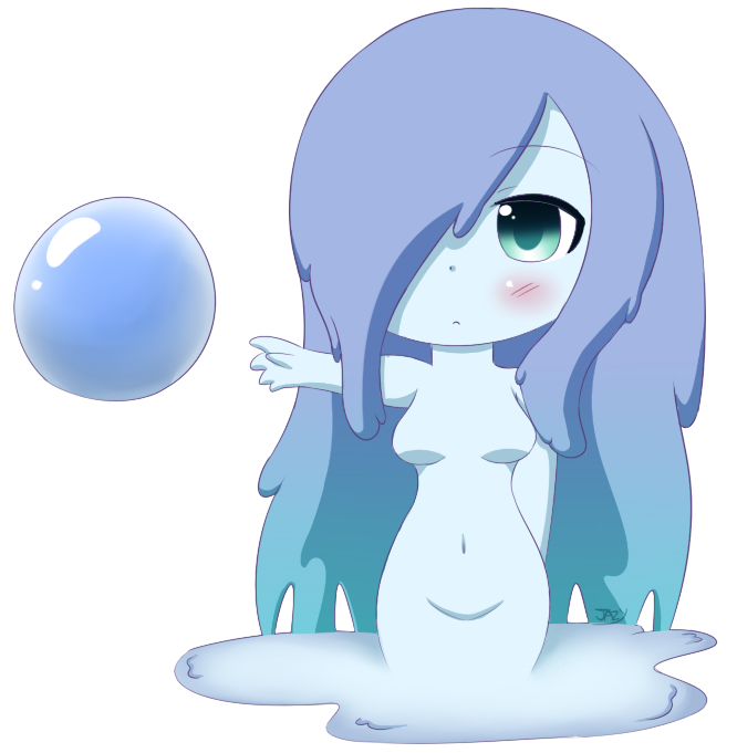 1girl, artist_name, blue_eyes, blue_hair, blue_skin, blush, breasts, bubble