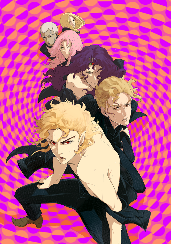 6+boys, bad_id, bad_pixiv_id, blonde_hair, boorunrun, dark-skinned_male, dark_skin, diavolo