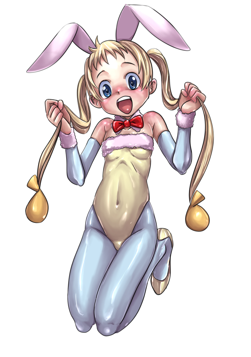 10s, 1girl, animal_ears, blonde_hair, blue_eyes, bow, bowtie, bridal_gauntlets