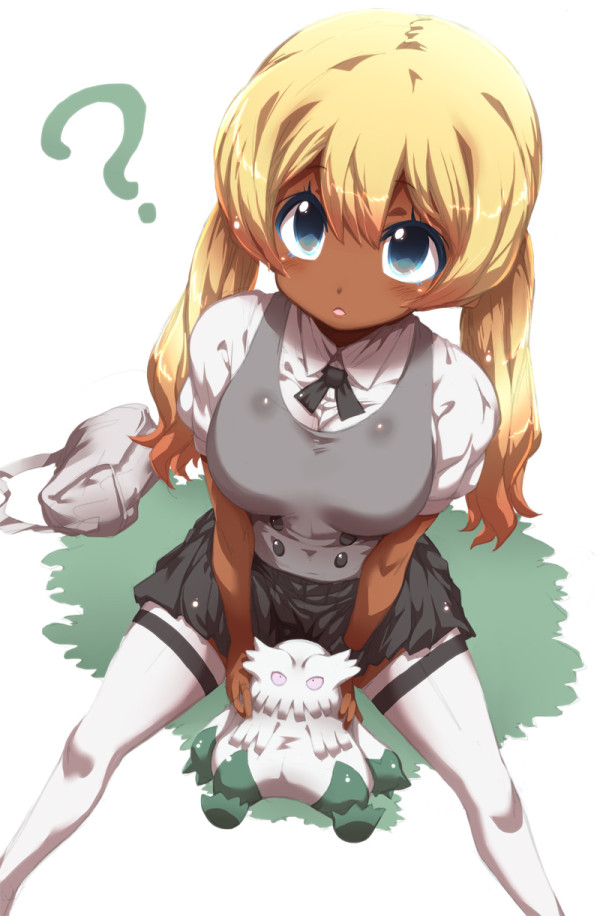 10s, 1girl, ?, abomasnow, alternate_costume, alternate_hairstyle, bag, blonde_hair