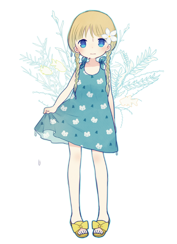 1girl, animal_print, ayu_(mog), bad_id, bad_pixiv_id, bear_print, blonde_hair, blue_eyes