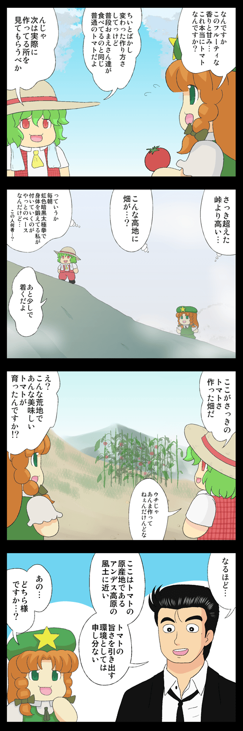 4koma, bad_id, bad_pixiv_id, comic, hat, highres, hong_meiling, kazami_yuuka