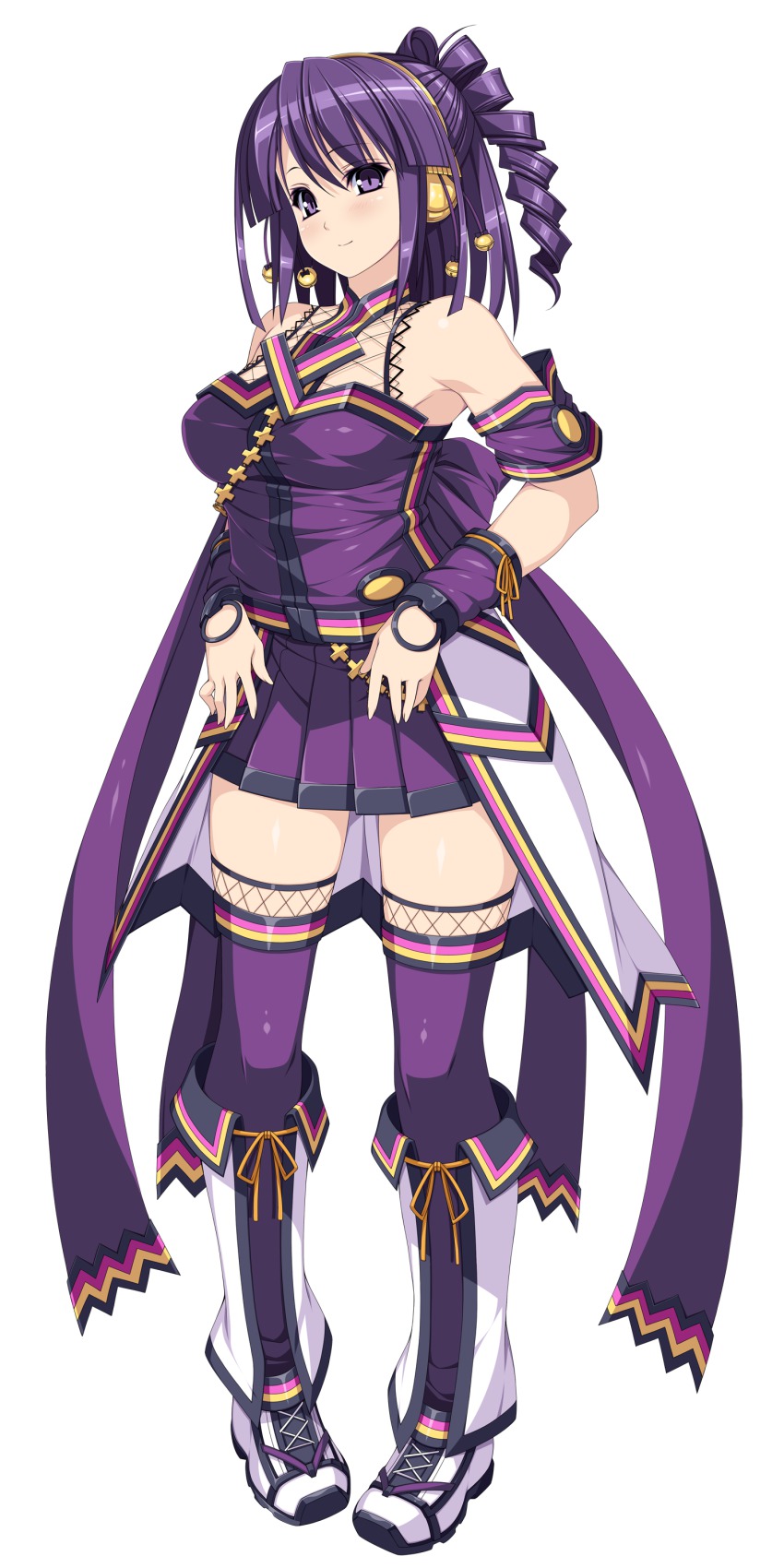 1girl, absurdres, beatmania_iidx, beatmania_iidx_14_gold, bemani, female_focus, full_body, hairband, highres, kinoshita_ichi, long_hair, simple_background, skirt, solo, umegiri_hifumi