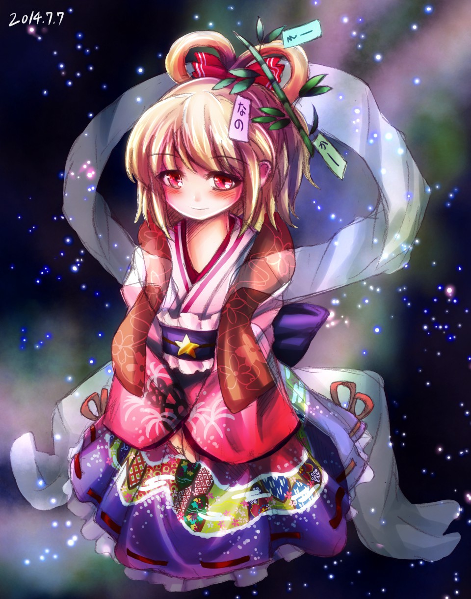 1girl, alternate_costume, alternate_hairstyle, blonde_hair, cosplay, dated, female_focus, hair_ornament