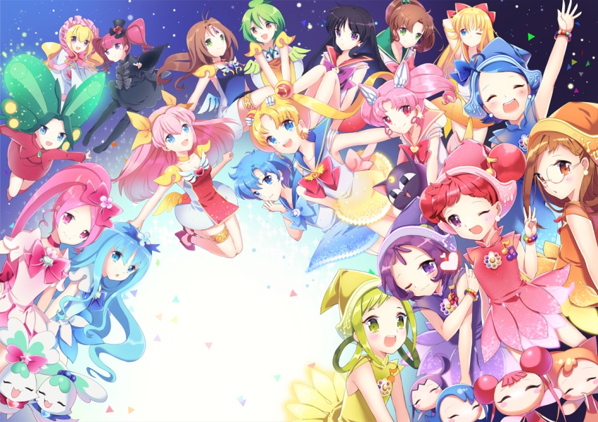 00s, 10s, 1990s_(style), 6+girls, adapted_costume, ai_tenshi_densetsu_wedding_peach, aino_minako, angel_daisy