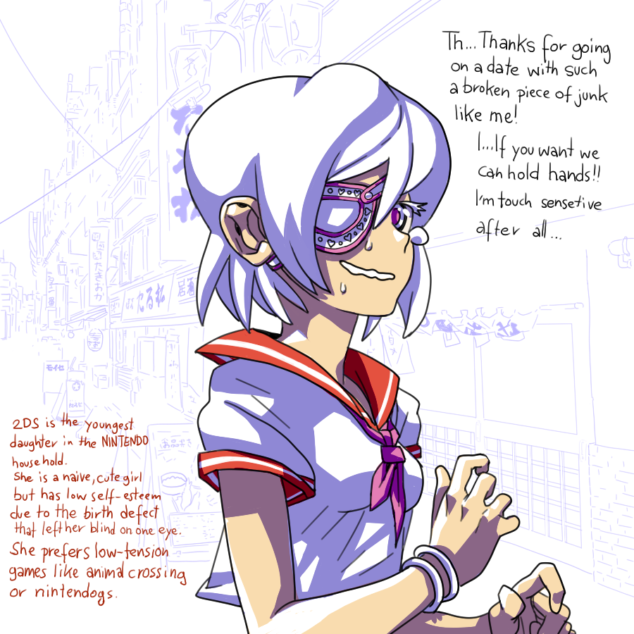 2ds, 2ds-tan, console-tan, eyepatch, handheld_game_console, moyse, nintendo, nintendo_2ds, nintendo_3ds, white_hair