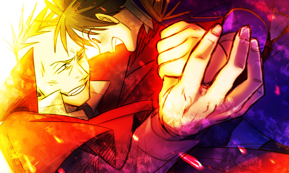 2boys, backlighting, bad_id, bad_pixiv_id, black_hair, cape, darren_shan, fangs
