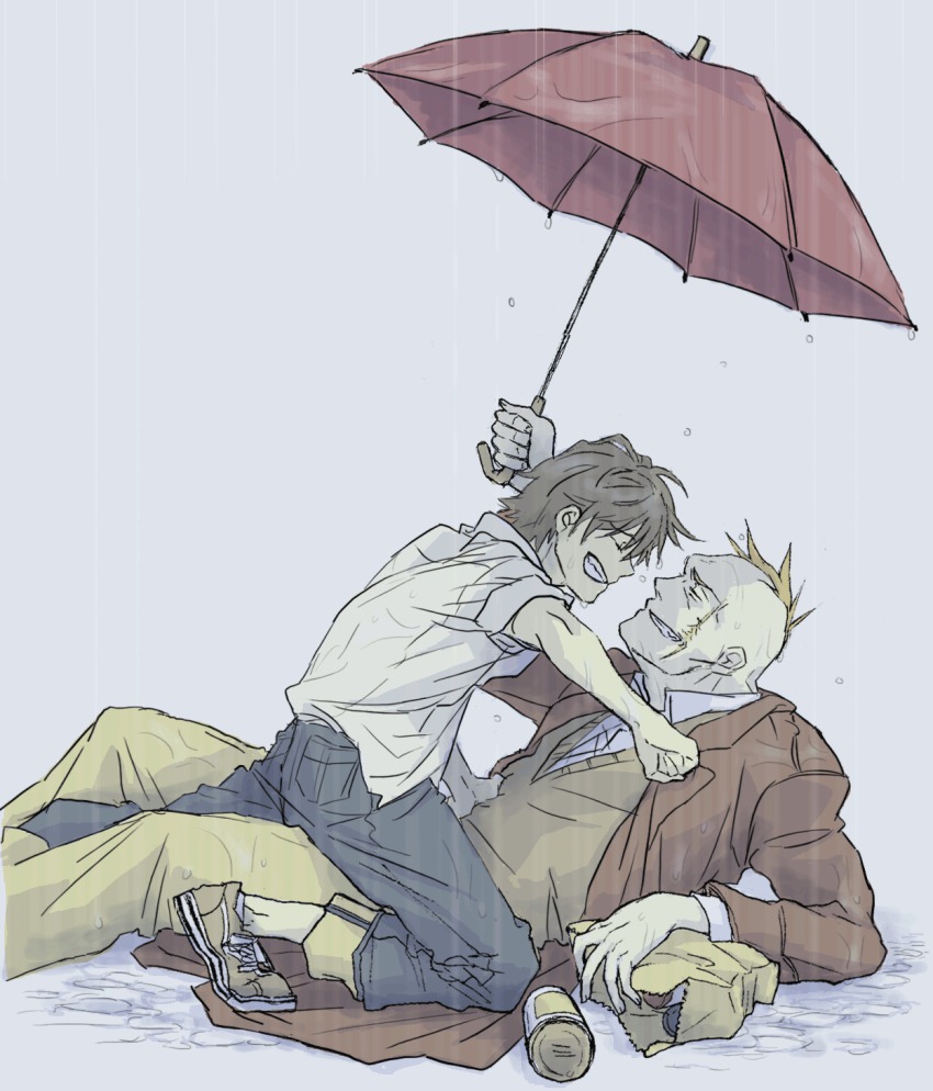 2boys, bad_id, bad_pixiv_id, bag, black_hair, boy_on_top, closed_eyes, darren_shan