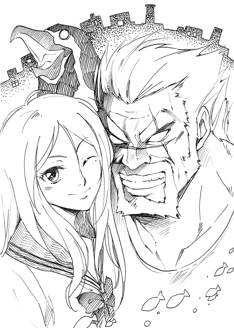 10s, 1boy, 1girl, agahari, bad_id, bad_pixiv_id, beard, bird