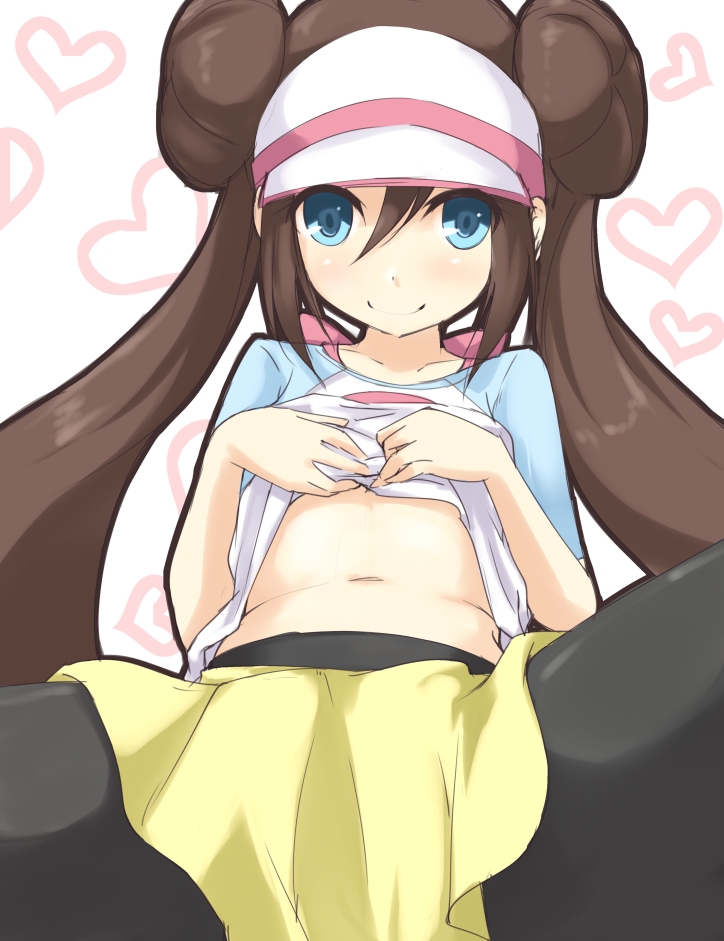 10s, 1girl, black_pantyhose, blue_eyes, bow, brown_hair, clothes_lift, crotch