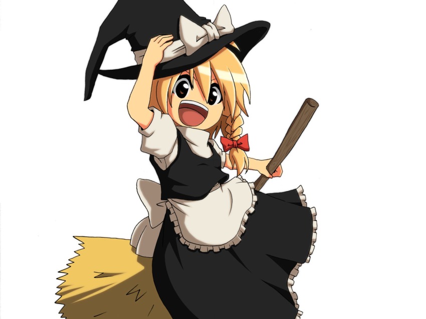 1girl, :d, ^_^, animated, animated_png, apron, black_dress, blonde_hair, bow, braid, broom, brown_eyes, closed_eyes, dress, female_focus, hair_bow, happy, hat, hat_bow, kirisame_marisa, long_hair, looking_at_viewer, md5_mismatch, open_mouth, puffy_short_sleeves, puffy_sleeves, sash, shirt, short_sleeves, simple_background, single_braid, skirt, skirt_set, smile, solo, star_(symbol), tottsuman, touhou, ugoira, vest, victory_pose, waist_apron, white_background, witch, witch_hat