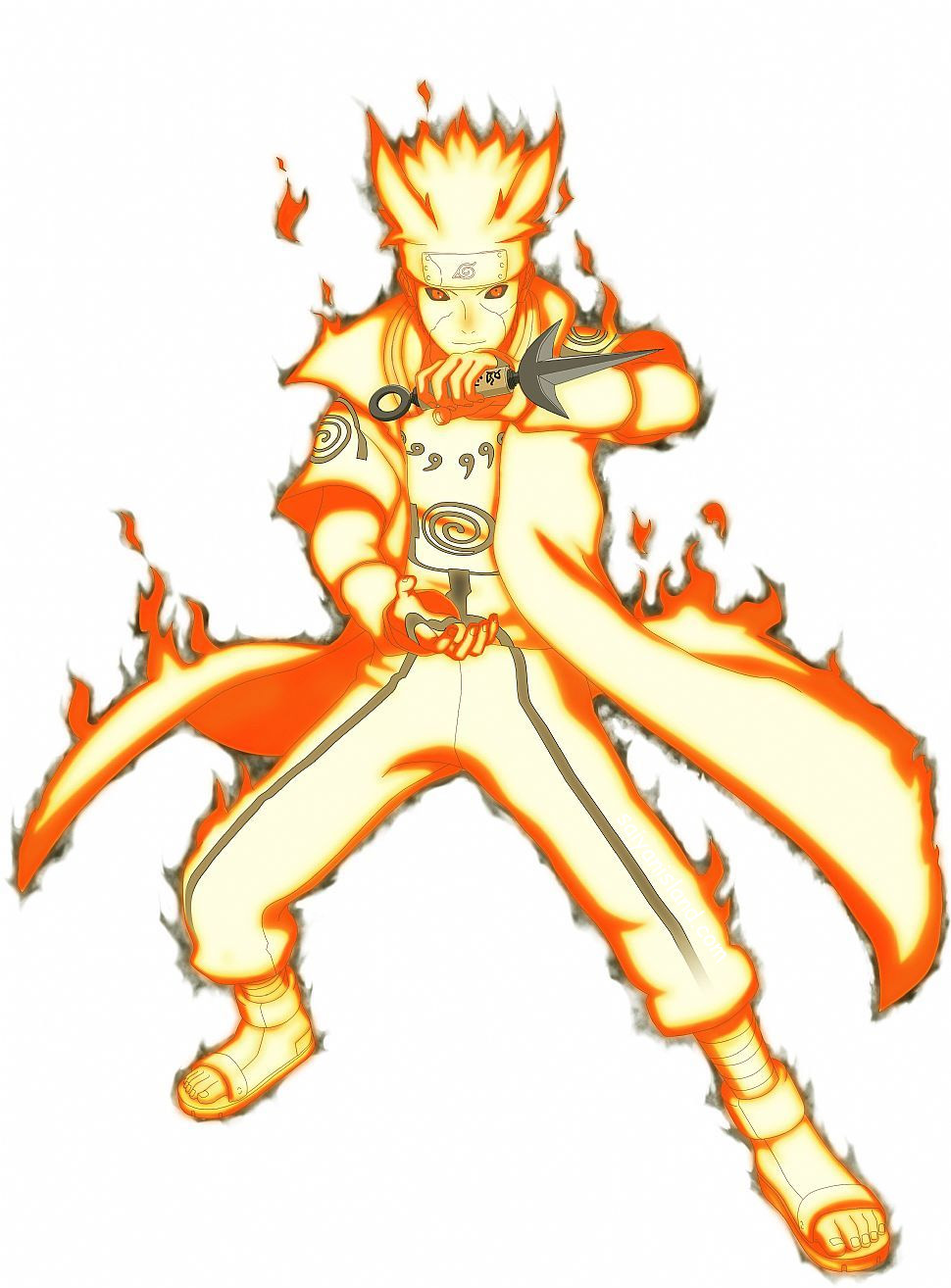 1boy, alternate_form, bandages, battle_aura, black_sclera, cloak, colored_sclera, forehead_protector