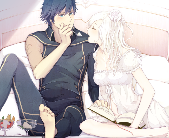 1boy, 1girl, blue_eyes, blue_hair, chrom_(fire_emblem), female_robin_(fire_emblem), fire_emblem, fire_emblem_awakening, fukune, nintendo, white_hair