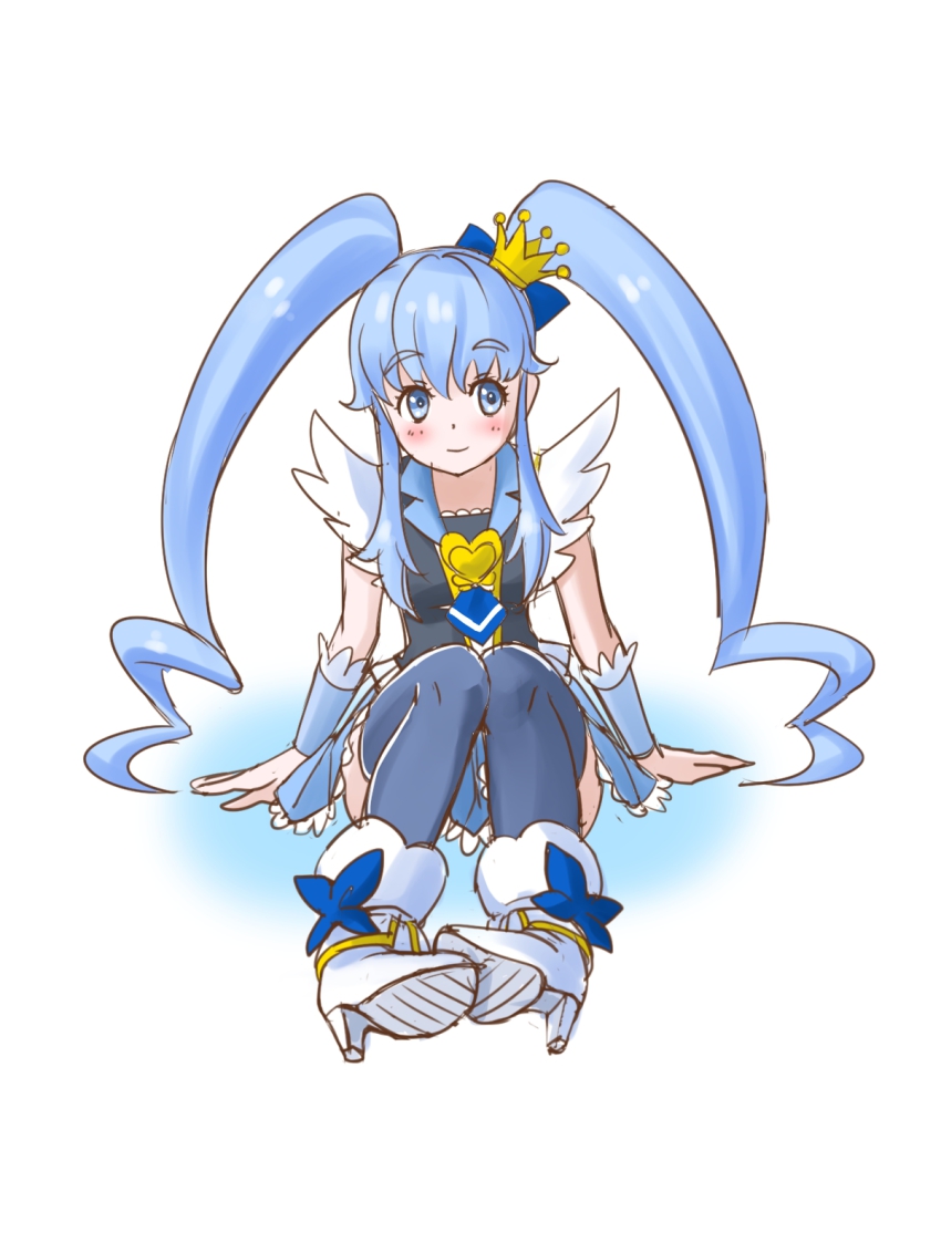 10s, 1girl, bad_id, bad_pixiv_id, blue_eyes, blue_hair, blue_skirt, blue_thighhighs